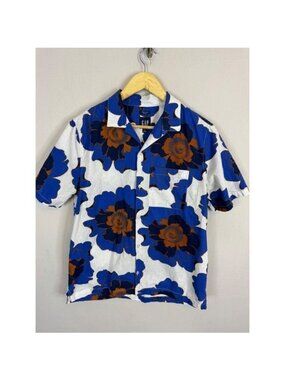 Gap Mens Blue Floral Linen Cotton Short Sleeve Button Down Shirt Small SP 585744